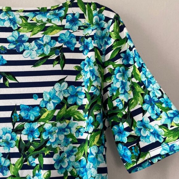 Rafaella Size L Black/White Stripe Cut Out Floral Top - Picture 13 of 16